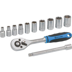 Cliquet 1/4" 45 dents avec 10 douilles de 4 à 13mm et rallonge 12 pcs - 67501 - STILKER