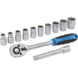 Cliquet 1/2" 45 dents avec 10 douilles de 10 à 24mm et rallonge 12 pcs - 67597 - STILKER