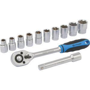 Cliquet 1/2" 45 dents avec 10 douilles de 10 à 24mm et rallonge 12 pcs - 67597