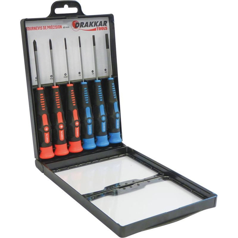 Tournevis de précision plat et Phillips 60mm - boîte de 6 pcs - 15423 - DRAKKAR