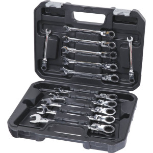 Clés mixtes articulées à cliquet de 8 à 19mm 72 dents - mallette de 12 pcs - 12600 - DRAKKAR