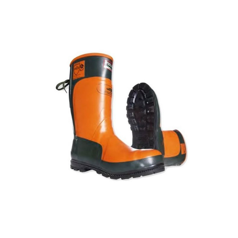 BOTTES DE SECURITE FORESTIERES ANTI COUPURES ORANGES VERTES